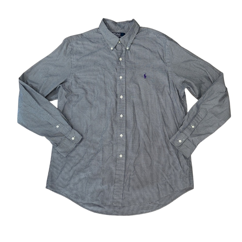 Polo Ralph Lauren Custom Fit Houndstooth Button Down Shirt Mens 17/43 Classic